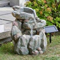 Garden Greatness Stone Effect Solar Rock Fall Water Feature in Grey