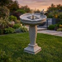 Garden Greatness Aged Stone Birds Solar Water Fountain in Grey