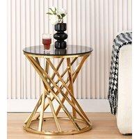 Comfy Living Ltd Round Geometric Design Metal Side Table With Tinted Glass Tempered Top in Gold | Size: 1 Pack