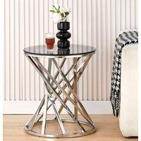 Comfy Living Ltd Round Geometric Design Metal Side Table With Tinted Glass Tempered Top in Silver | Size: 1 Pack