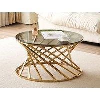 Comfy Living Ltd Round Geometric Design Metal Coffee Table With Tinted Glass Tempered Top in Gold | Size: 1 Pack