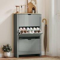 HOMCOM 18-Shoe Storage Cabinet 6 Shelves 3 Drawers Tabletop in Light Grey