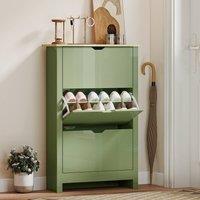 HOMCOM 18-Shoe Storage Cabinet 6 Shelves 3 Drawers Tabletop in Green