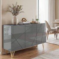 HOMCOM Storage Cabinet, Sideboard with Adjustable Shelves, High Gloss Grey