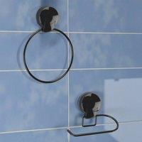 Showerdrape Suctionloc Black 2 Piece Suction Wall Mounted Bathroom Accessory Set