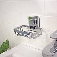 Showerdrape Pushloc Chrome Suction Wall Mounted Soap Basket & Mounting Squares in Silver