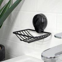 Showerdrape Suctionloc Black Suction Wall Mounted Soap Basket with Mounting Discs