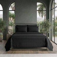 Snug City Luxury Satin Stripe T250 Cotton Rich Soft Flat Sheet Bed Linen in Black | Size: Double
