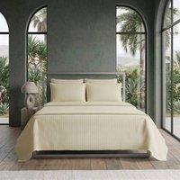 Snug City Luxury Satin Stripe T250 Cotton Rich Soft Flat Sheet Bed Linen in Cream | Size: Double