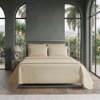 Snug City Luxury Satin Stripe T250 Cotton Rich Soft Flat Sheet Bed Linen in Beige | Size: Single