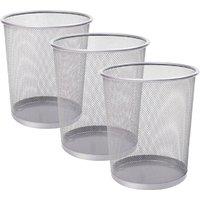Keplin 3Pack Round Trash Can Non-slip Mesh Bin Sturdy Metal Waste Paper Bin in Silver