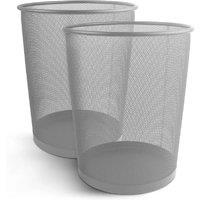 Keplin 2Pack Round Trash Can Non-slip Mesh Bin Sturdy Metal Waste Paper Bin in Silver