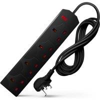 Desiretech Electric Extension Lead - 4 Gang, 5 Metre Cable with 3 Pin Socket in Black
