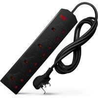 Desiretech Electric Extension Lead - 4 Gang, 2 Metre Cable with 3 Pin Socket in Black