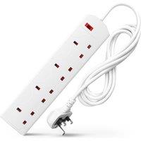 Desiretech Electric Extension Lead - 4 Gang, 2 Metre Cable with 3 Pin Socket in White