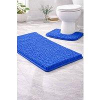 Homes-Linen 2 Piece Chenille Bath Mat Set Non Slip Soft Shaggy Bathroom Rug in Blue