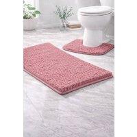 Homes-Linen 2 Piece Chenille Bath Mat Set Non Slip Soft Shaggy Bathroom Rug in Pale Pink