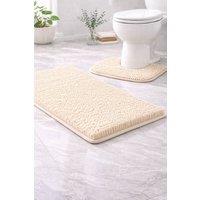 Homes-Linen 2 Piece Chenille Bath Mat Set Non Slip Soft Shaggy Bathroom Rug in Cream