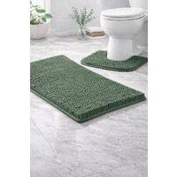 Homes-Linen 2 Piece Chenille Bath Mat Set Non Slip Soft Shaggy Bathroom Rug in Pale Green