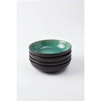 Scandi Home Set of 4 Rivah Green Stoneware Pasta Bowls 21cm in Dark Green