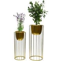 Trendi Gold Set of 2 Planter Pots with Metal Stands EV-1221