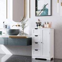 Hygrad Built to Survive Bathroom Floor Cupboard Wooden Cabinet Storage Unit with 4 Draw 1 Door in White