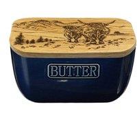 Selbrae House Scenic Highland Cow Blue Butter Dish in Dark Blue