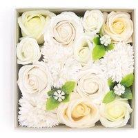 KDMD Square Box Wedding Blessings Gift Set with Soap Flowers in White