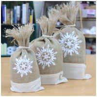 KDMD Danish White Snowflake Jute Pouch Set of 3 - Christmas Gift Bags