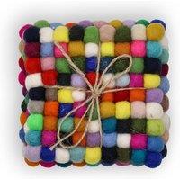 KDMD Multi Grey Felt Ball Square Coasters - Set of 4 for Table Protection