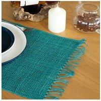 KDMD Seagrass Fringe Placemat - Turquoise, Handcrafted Indonesia in Turquoise