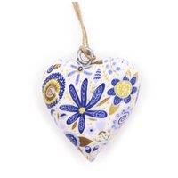 KDMD Blue Floral Wooden Heart Decor - Large Wall & Mantel Accent in White