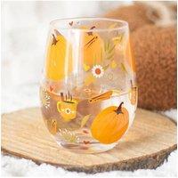 KDMD Autumn Days Stemless Glass - Cozy Fall Themed Drinkware (550ml) in Orange