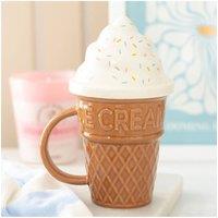 KDMD Ice Cream Cone Mug 500ml - Fun Swirled Lid, Novelty Kitchenware in Brown