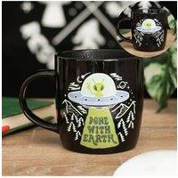 KDMD Heat Change UFO Mug - Green Alien & Done With Earth" Design, 350ml in Black