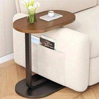 SPETLEK C Shaped Compact Sofa Side Table Laptop Coffee Table in Brown