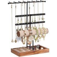 Kelvenix Multi-Tier Jewellery Stand, Necklace & Ring Earring Hanging Rack in Brown