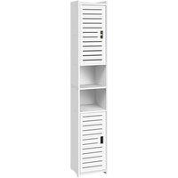 SPETLEK Tall Slim Bathroom Cabinet Storage Unit with Door Open Shelves in White