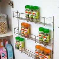 SPETLEK 3 Tier Wall Mounted Spice Rack for Kitchen Door Herb Storage in Metallic Silver