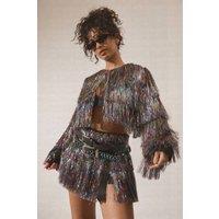 NastyGal Women's Tinsel Tiered Cropped Festival Jacket Co-Ord | Size: 6