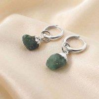 Harfi Women's Raw Emerald May Birthstone Sterling Silver Huggies