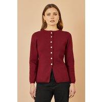 Yumi Women's Burgundy Knitted Fitted Button Down Peplum Cardigan | Size: Small