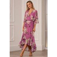Urban Touch Women's Kimono Wrap Floral Dress in Pink | Size: 12