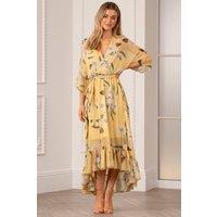 Urban Touch Women's Kimono Wrap Floral Dress in Yellow | Size: 16