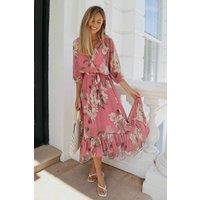 Urban Touch Women's Kimono Wrap Floral Dress in Peach | Size: 8