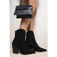 IKRUSH Women's Laura Faux Suede Cowboy Ankle Length Boots in Black | Size: 5