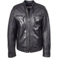House of Leather Men's Mens Real Leather Biker Jacket Charlie in Black | Size: Small