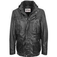 House of Leather Men's Mens Real Leather Parka Classic Coat Logan Black | Size: Small