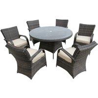FURNITURE ONE Men's Rattan Effect 6 Seater Dining Set Round Table & chair set NO ASSEMBLY & ALUMINIUM FRAME in Brown