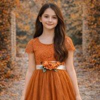 UK Flower Girl Boutique Girl's Bohemian Camilla Dress - Burnt Orange | Size: 2-3 Years